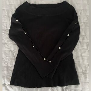 WHBM Elegant Black Sweater w/ pearl/crystal Button Detailing and Peekaboo sleeve